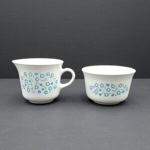 Corelle Blue Heather Creamer Sugar Bowl Corning Floral Blue Flowers